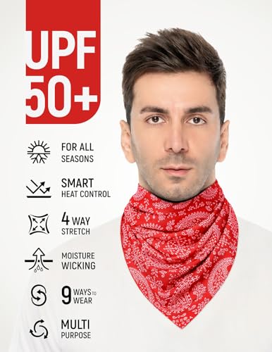 GOT Sports UPF 50+ Cooling Bandana for Men & Women - Thermoregulation, Moisture-Wicking, Sun Protection Bandana Neck Wraps - color: Red Paisley