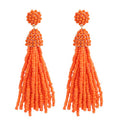 NLCAC Women's Beaded tassel earrings Long Fringe Drop Earrings Dangle 6 Colors - color: orange