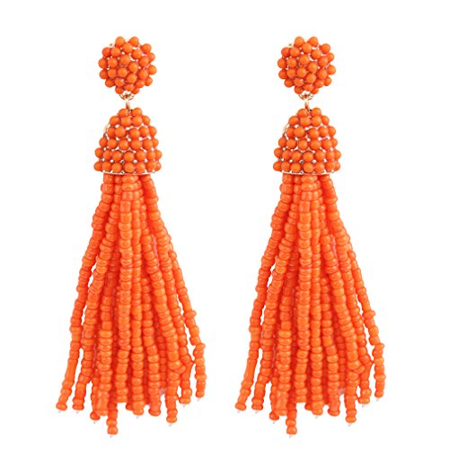 NLCAC Women's Beaded tassel earrings Long Fringe Drop Earrings Dangle 6 Colors - color: orange