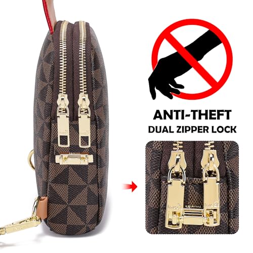 INICAT Women's Small Sling Bag, Lightweight Everyday Vegan Leather Crossbody Purse for Daily Essentials and Travel Light - color: Brown Checkered, size: Small