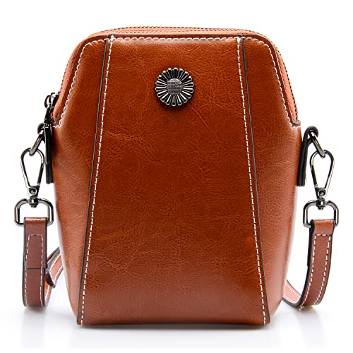 Genuine Leather Small Crossbody Bags for Women | Lightweight Shoulder Purse, Designer Handbag with Adjustable Strap, Casual Travel Everyday Bag - color: Brown