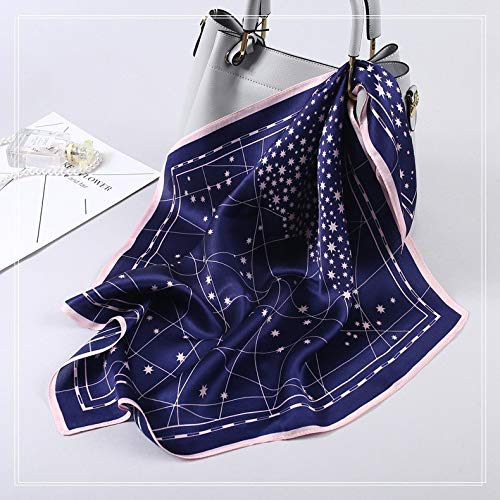 ANDANTINO 100% Mulberry Silk Scarf -21” Square Neckerchief with Gift Packed - color: Navy&pink Star