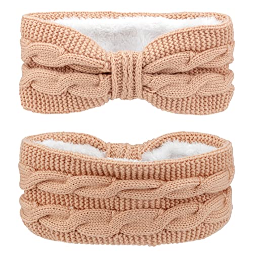 DRESHOW Crochet Ear Warmer Headband Soft Knit Chunky Turban Stretch Thick Headbands Warmer Fuzzy Head Wrap for Women - color: 1 Pc Double Twist: Pink