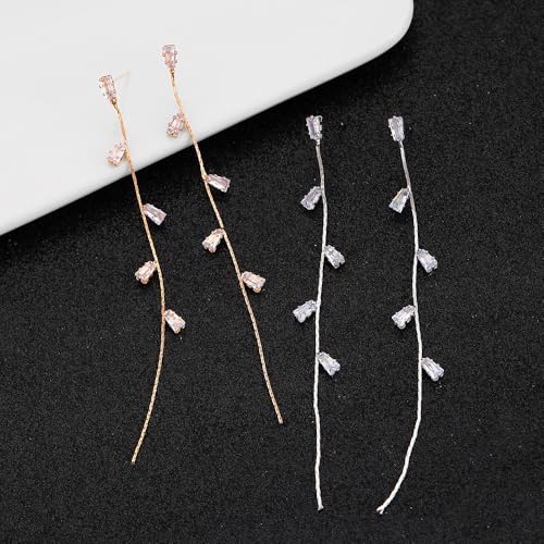 Temperament Long Zircon Tassel Earrings for Women Charm Jewelry Sparkling Crystal Leaves Twist Dangle Earrings for Friends - color: Gold-A