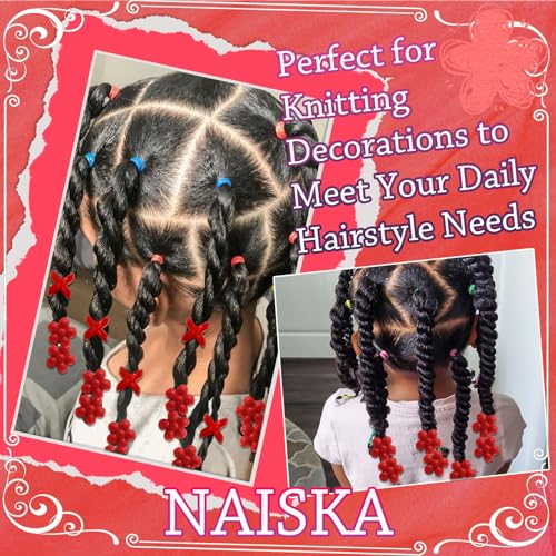 NAISKA 60PCS Valentines Red Beads for Hair Braids Kids Large Hole Hair Beads 2 Styles Dreadlock Bead Loc Jewelry Valentine's Day Braids Accessories for Women Girls - color: Red