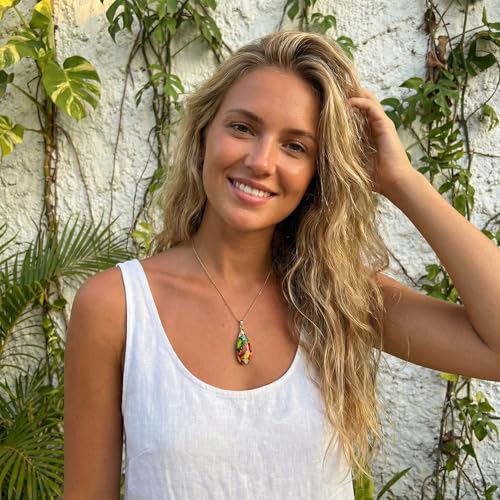Joya Love 14K Gold Plated Healing Stone Teardrop Pendant Necklace for Women, Waterproof Stainless Steel Chain, Colorful Natural Stone Look, Boho Spiritual Jewelry Gift - color: Colorful -Gold