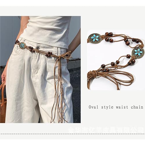 Bohemian Sytle Womens Rope Boho Waist Belt for dress - color: Oval Blue