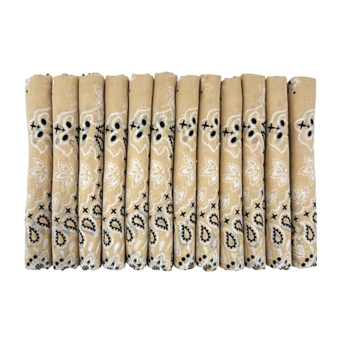 Bandanas Gift Set 12 Pack Soft Thin Handfeel Cotton Bandanna Scarf for men - color: Beige