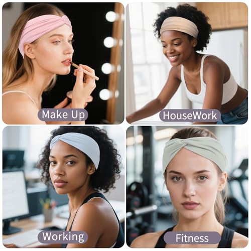 12 Pcs Stretchy Headbands for Women, Absorbed Sport Headband Soft Twist Knotted Hairbands for Daily Life Yoga Workout(Light yellow/Pink/Blue/Green) - color: Light yellow/Pink/Blue/Green