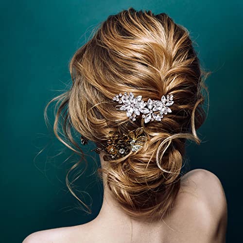 PAGOW Crystal Flower Bridal Hair Clips, 4Pcs Silver, Elegant Hair Accessories for Women, Girls, Brides, Wedding, Party - color: Silver 4pcs