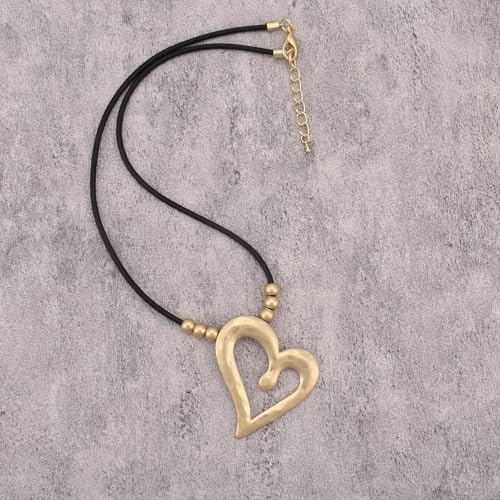 Boho Necklace for Women Adjustable Silicone Rope with Gold Beaded Pendant Chunky Handmade Vintage Jewelry - style: Beaded Love
