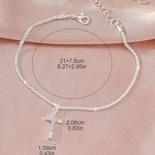 Ankle Bracelets for Women Gold Silver Layered Glitter Anklet for Women Waterproof Beach Cross Anklet Set Dainty Summer Foot Jewelry - color: Cross Anklet