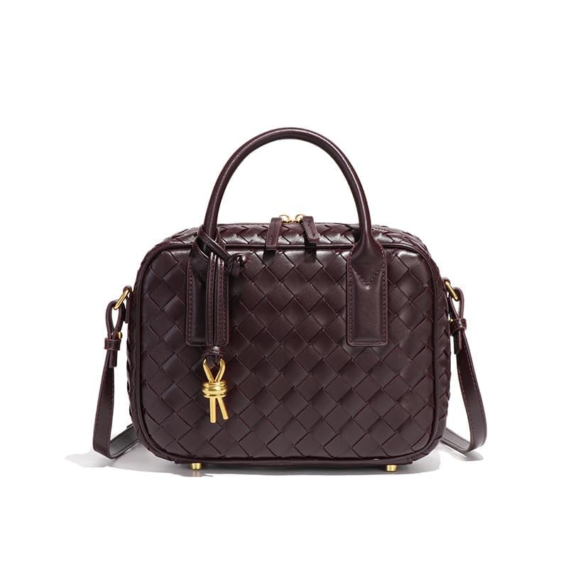 Women's Handmade Woven Top-handle Bag Fashion Leather Shoulder Handbag Crossbody Purse Woven Purse for Women - color: Grape Purple