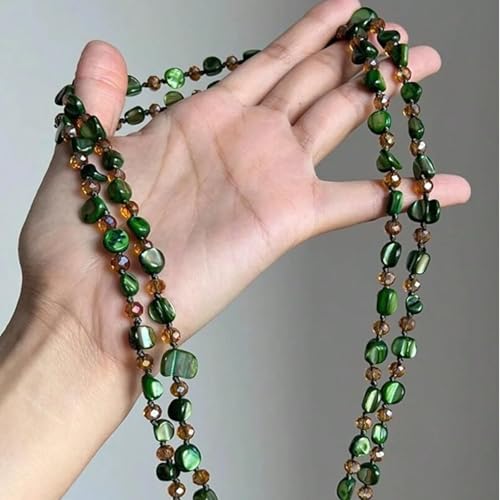 Boho Colorful Seashell Beaded Double Layer Necklace Long Stackable Vacation Necklace Fashion Jewelry Western Gifts - color: A2:green beaded necklace