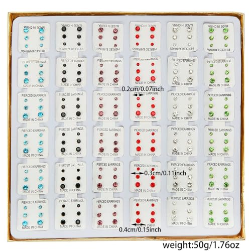 Multi-Color Stud Earrings Set for Women- Several Sizes Colors Rhinestone Faux Pearl Earrings, Daily Wear/Party Jewelry, Hypoallergenic Posts - style: 36 pairs rhinestone A
