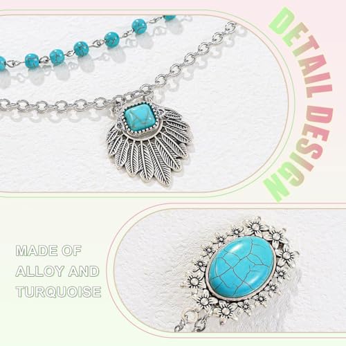 JAKAWIN Boho Turquoise Head Chain Beaded Hair Clip Silver Beach Headpiece for Women