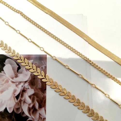 HAXIYA Waterproof Gold Anklets for Mom, Mothers Day Gifts Mama Dainty 18K Gold Plated Anklets Layered Cuban Link Chain Herringbone Cute Anklets Set Summer Beach Jewelry Gift for Women