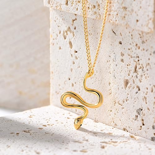 Fettero Animal Necklaces for Women 14K Gold Plated Charm Snake Necklace Elephant Bird Cat Butterfly Pendant Cute Dainty Necklace Jewelry - style: Snake-B