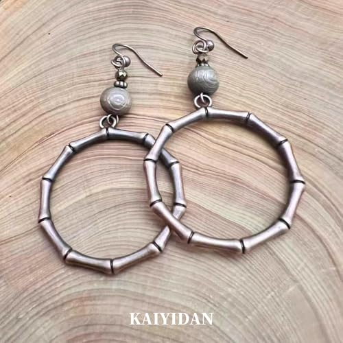 Silver/Gold Boho Dangle Statement Earrings for Women Trendy,Handmade Vintage Dainty Cute Long Drop Summer Earrings,fashion Accessories Jewelry Gifts - color: A74 Antique Bronze Bamboo Hoops Earrings