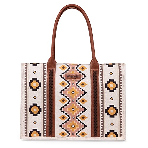 Wrangler Aztec Tote Bag for Women Boho Shoulder Purses and Handbags - color: A Angel White - No Strap