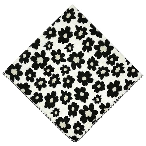 21x21 inches 100% Cotton Bandana for Women - Soft Square Scarf, Multi-Purpose Head Covering, Hair Bandana - color: P16-large Black Flower