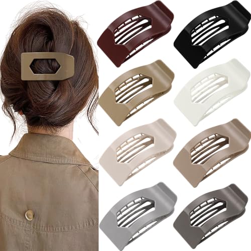8 Pack Flat Hair Clips for Women – Glossy Neutral No-Slip Flat Claw Clips for Thick & Thin Hair, Large Strong Hold Square Rectangle Hair Accessories for Work & Stylish Fall Outfits - color: MultiColors