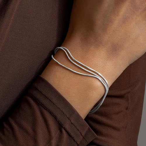 Gold Bracelets for Women, 14K Gold Plated Stackable Bracelet Stack Set Adjustable Charm Paperclip Chain Snake Link Layered Waterproof Jewelry Sets Gifts - style: Herringbone Chain SL