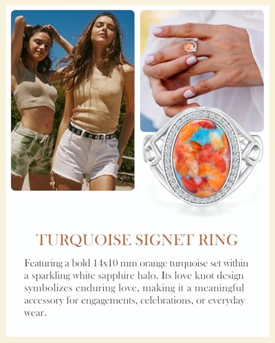 AIBAO 4-12 Ct Large Oval Engagement Rings for Women Natural Turquoise/Lapis Lazuli/Malachite Celtic/Infinity/Love Knot Halo Ring Size 6 to 10 Anniversary Christmas Valentines Gift - style: 4.62 Ct Orange Oyster Turquoise & Created White Sapphire