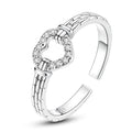 PARCOM Adjustable Women Stackable Ring, 925 Sterling Silver Open Rings - Trendy Eternity Cubic Zirconia Stackable Band Engagement Promise Ring for Her, Hypoallergenic Non Tarnish Nature Bird Floral Thumb Rings - color: Heart Link