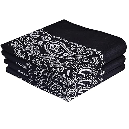 Classic Paisley Bandanas - 3 Pack Gift Set, 100% Cotton, 22x22 Inches - color: Black