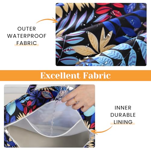 Trifabricy Beach Bags for Women Waterproof Sandproof Women Tote Bag, Large Beach Bag with Zipper for Gym Travel Vocation - color: Blue Leaves