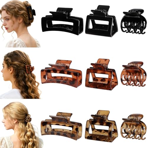 CHANDAT Medium Claw Hair Clips Set for Women - 3 Styles, 9PCS Rectangle Hair Clips for Thick Hair, Square Clips for Thin Hair - Leopard - color: Leopard