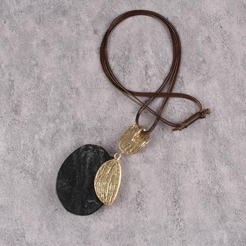Leather Necklace for Women Large Pendant Hippie Choker Necklace Vintage Sweater Necklace Chunky Boho Necklaces for Women - style: Boho Long Necklace