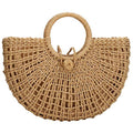Gets Handwoven Rattan Top-handle Bag for Women Bohemian Round Straw Tote Bag Beach Large Carrying Handbag - color: Khaki