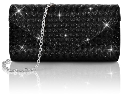 PACETAP Rhinestone Clutch Purses for Women, Sparkly Glitter Evening Bags Handbag Crossbody Bag for 1920s Party Wedding Engagement Prom(Black) - color: Rhinestone Black