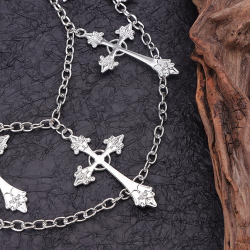 Layered Pants Chain for Men Women Punk Chain Hip Hop Jewelry Clothing Accessories Vintage Jeans Chains - style: Silver two layered five crosses