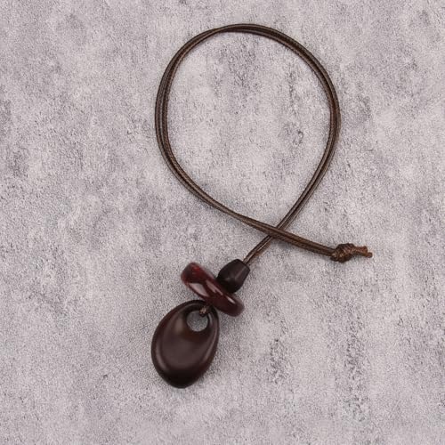 Kelake Leather Necklace for Women Men Teen Vinatge Boho Alloy Pendant Choker Jewelry Fashion Sweater Necklaces with Adjustable Genuine Leather Chain - color: Dark Brown Wood Layered Pendant