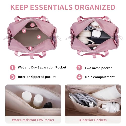 ECOHUB Small Gym Bag for Women, Mini Gym Duffle Bag with Wet Compartment, Bowknot Sports Bag, Cute Gym Tote Bag Dance Yoga Workout Travel Bags Pink - color: Pink