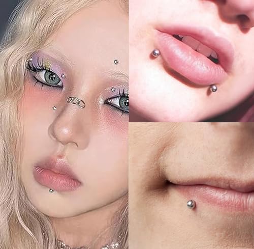 MODRSA Fake Nose Stud Fake Nose Ring Stud Fake Nose Piercing Fake Lip Ring Fake Earrings Stud Silver Gold Fake Cartilage Helix Earring Clip on Earring Hoop Fake Eyebrow Ring Fake Bridge Piercing - color: D2-stick on balls