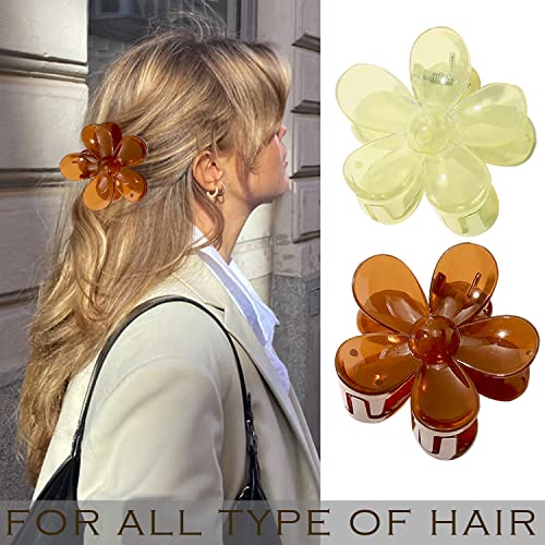 Flower Hair Clips 8PCS, Large Claw Clips for Women Girls Thick Thin Hair, Strong Hold Non slip Big Matte Dasiy Jaw Clamps Hair Accessories 8 Colors - color: Transparent:Green,Rose Red,Purple,Brown,Pink,Yellow,Orange,Gray