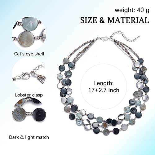 Noessla Layered Beaded Chunky Necklace for Women Boho Two-color Shell Statement Necklace Fashion Collar Costume Jewelry Gifts for Mum - color: Black