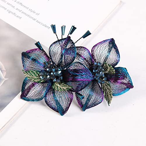 Mistofu 3.93Inch DIY Copper Wire Metal Hand-woven High-level design Barrettes Elegant Hair Accessories, Gifts for Women Girls (Gradient double flower) - color: Gradient double flower