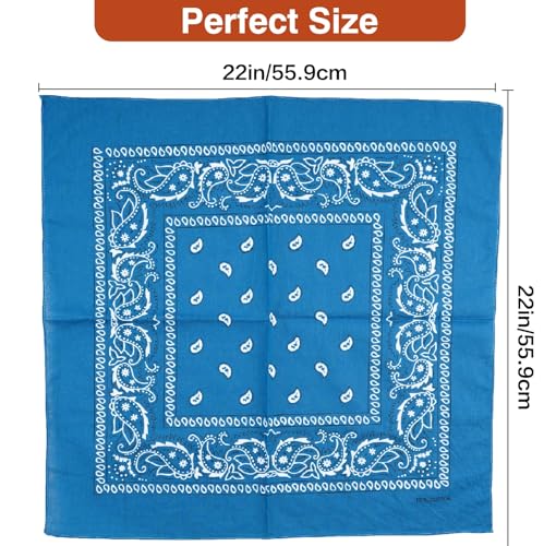 Raylarnia Bandana Multi-Purpose 100% Cotton Headbands for Women, 22 inch Paisley Cowboy Bandanas for Men - color: Turquoise