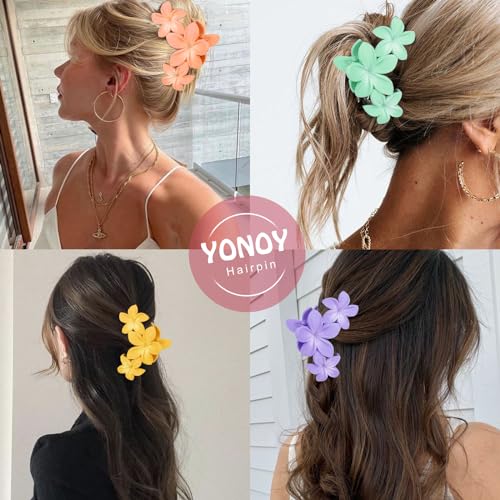 YONOY 6Pcs Flower Hair Clips for Women,Non-Slip Matte Flower Hair Clips for Women,Hawaiian Clip Large Plumeria Banana Cute Clip Beach Hair Accessories (Frosted gradient color) - color: Color B