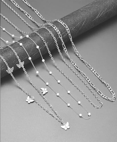 Tornito 8Pcs Waist Belly Chain CZ Heart Pearl Snake Bead Sequin Paperclip Belly Chain Summer Beach Sexy Body Chains Jewelry Accessories for Women Adjustable - style: F:8Pcs(Butterfly) Silver