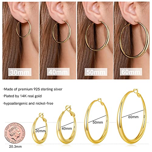 EXGOX Sterling Silver Hoop Earrings - Hypoallergenic, Lightweight, Chunky, 14K Real Gold Plated, Big Large Hoops for Women - color: Chunky Hoop&Gold 50mm