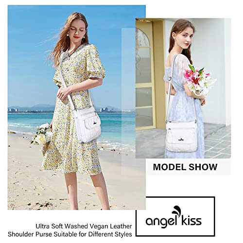 Angelkiss Small Womens Crossbody Bag Leather Shoulder Purse for Women Hobo Bag with Adjustable Shoulder Strap - color: 87white