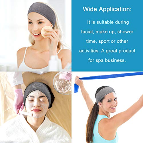 Whaline Spa Facial Headband Head Wrap Terry Cloth Headband 4 Counts Stretch Towel for Bath, Makeup and Sport (Gray) - color: Gray