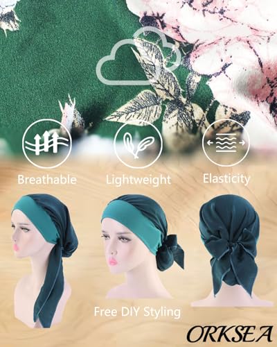 Chemo Headwear for Women Head Scarf Headwraps Silky Soft Turbans for Women Cancer Hats Chemo Beanie Coverings Scarves - color: B Deep Green Pattern