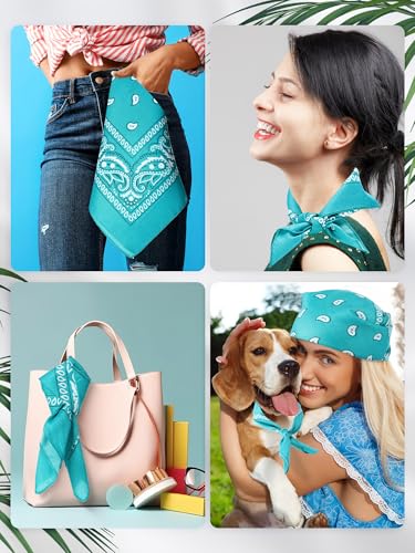 Unittype 36 Pieces Paisley Bandana Cowboy Bandanas Sports Novelty Headband Square Scarf Outdoor for Western Party Costume - color: Teal Color, style: Simple Style